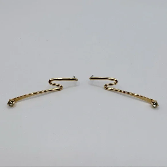 VINTAGE Gold-Tone Crystal Zig Zag Earrings - Picture 6 of 11